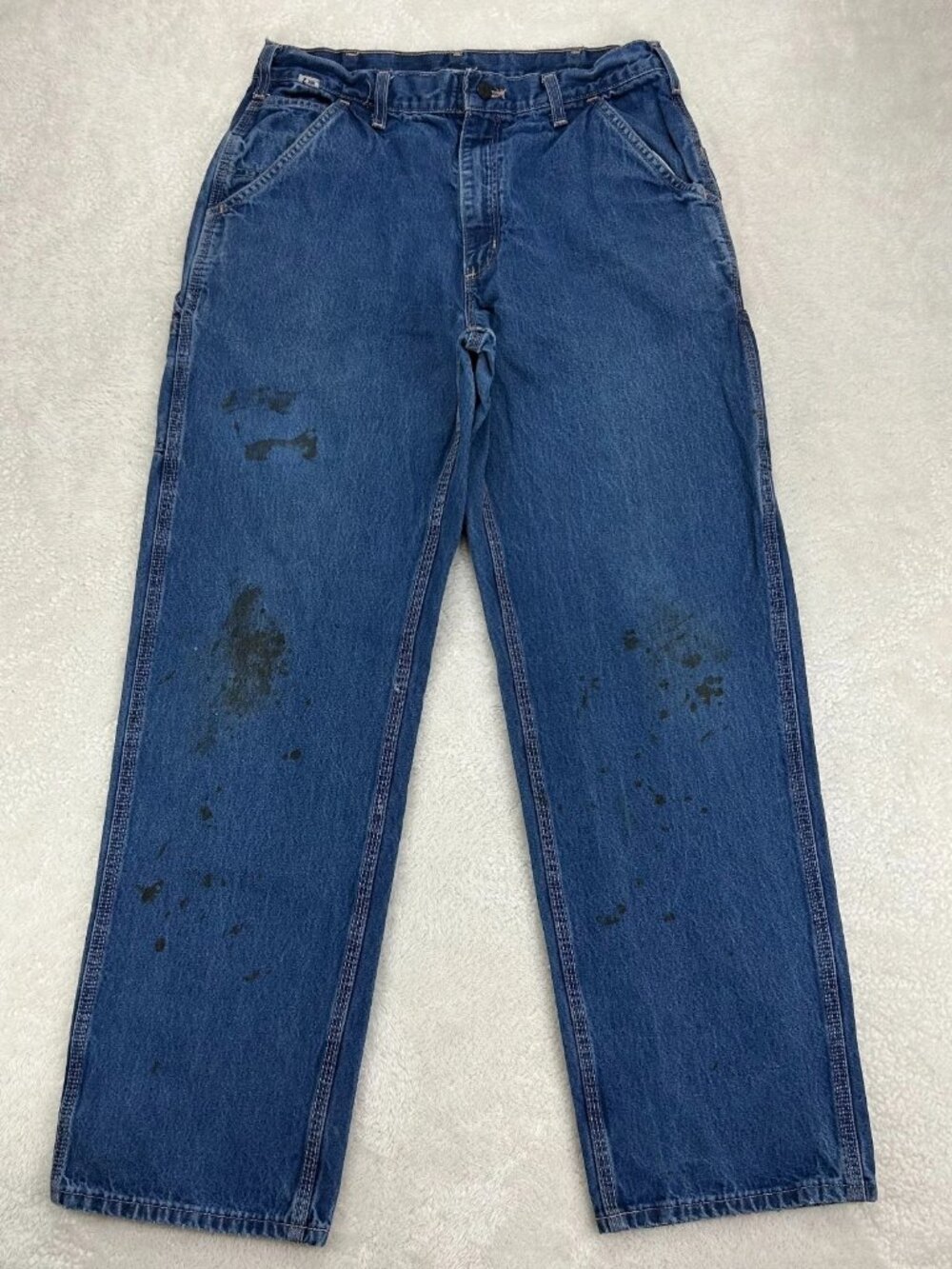 Carhartt Straight Jeans Mens 32x32 Blue Denim Fire Resistant‎ Utility Oil Stains